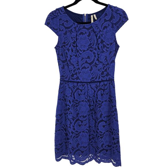 Miami A Line Dress Periwinkle Zip Round Neck Sleeveless Lace Bodice S Feminine - Picture 1 of 9